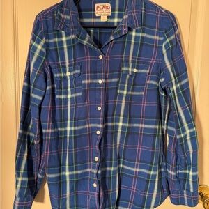 Old Navy Kids Blue and Green Plaid Button Down Shirt